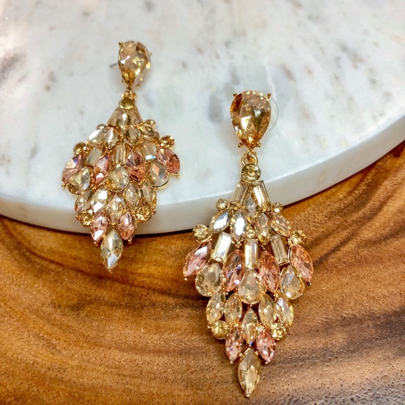 Peach Gold Luxury Chandelier Formal Earrings - Picture 3 of 4